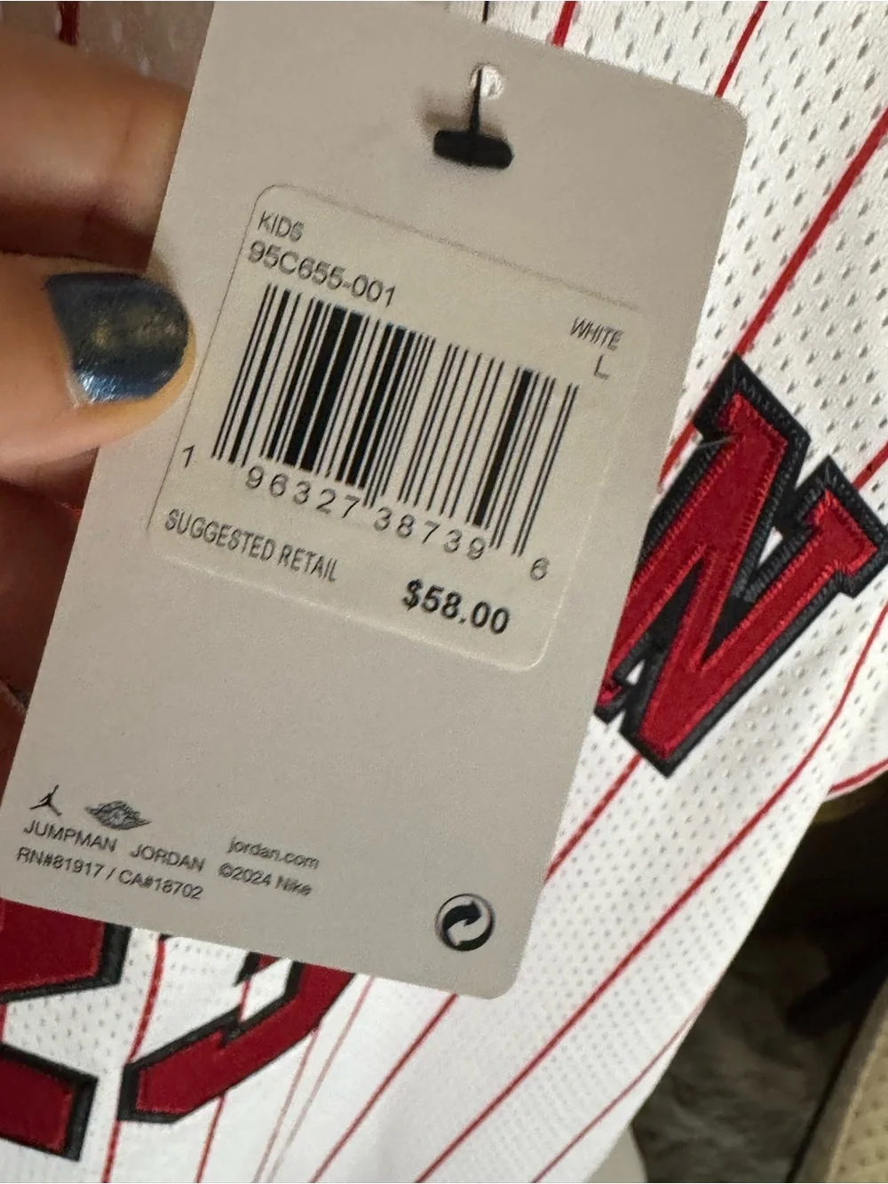 Nike White Basketball Jersey with Red Pinstripes kids youth large
